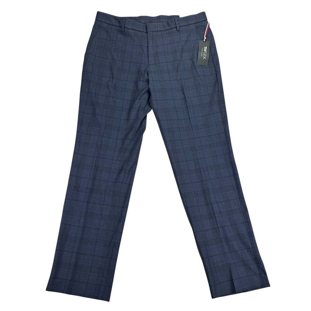 Tommy Hilfiger Mens TH Flex Tate Modern Fit Stretch Plaid Dress Pants Blue 34x30